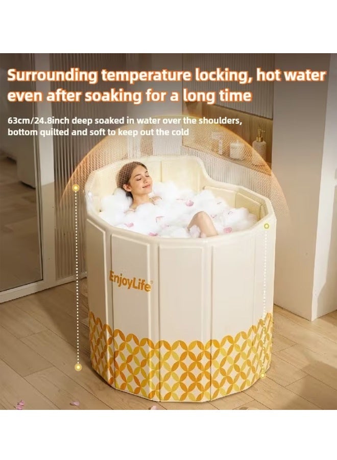 بيوينتي كرسي استحمام دائري قابل للطي محمول مع مسند ظهر، حوض استحمام للبالغين عازل سميك قابل للطي، حوض استحمام متعدد الاستخدامات للمنزل مع حوض استحمام قابل للطي مزود بطبقة عازلة ماء، أحواض الاستحمام المنزلية، حوض استحمام عائلي منفصل للكبار والصغار في الحمام - Image 3